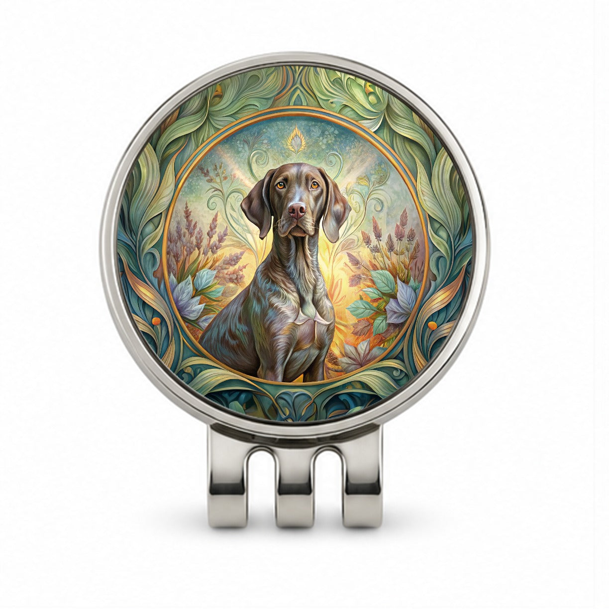 German Shorthaired Pointer Dog Art Nouveau Golf Hat Clip with Ball Marker