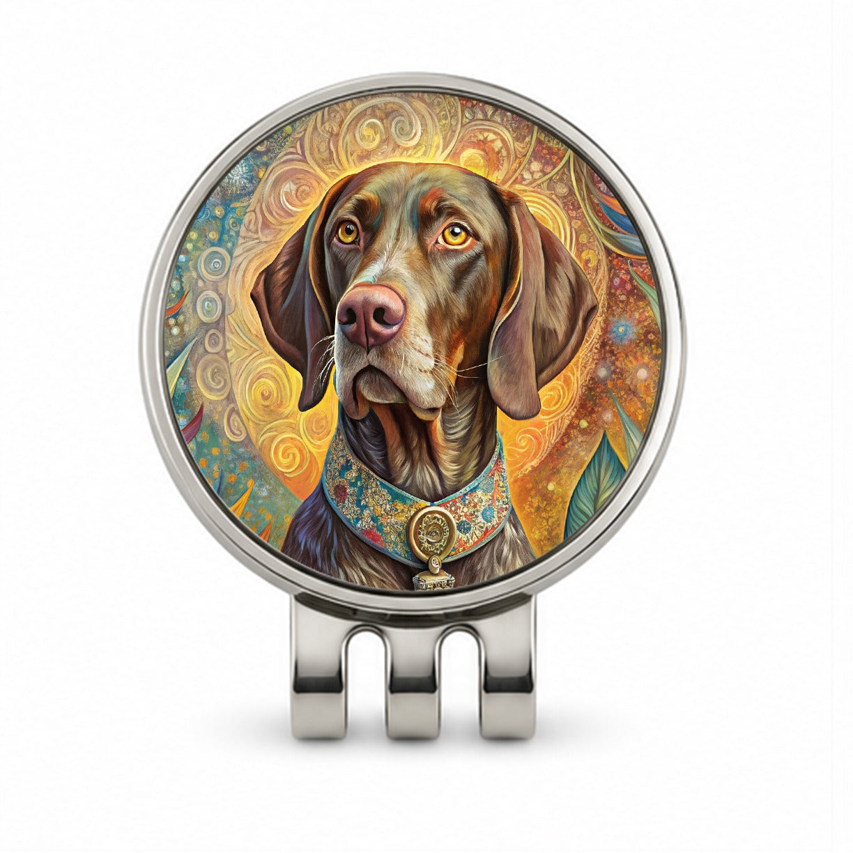 German Shorthaired Pointer Dog Bohemian Art Golf Hat Clip with Ball Marker