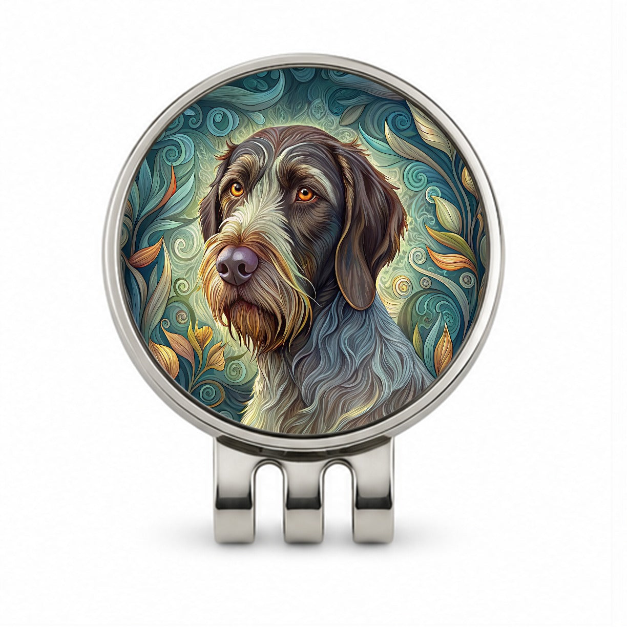 German Wirehaired Pointer Dog Art Nouveau Golf Hat Clip with Ball Marker