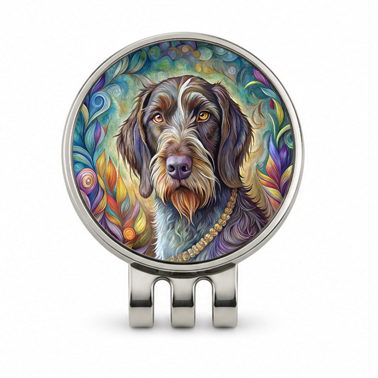 German Wirehaired Pointer Dog Bohemian Art Golf Hat Clip with Ball Marker