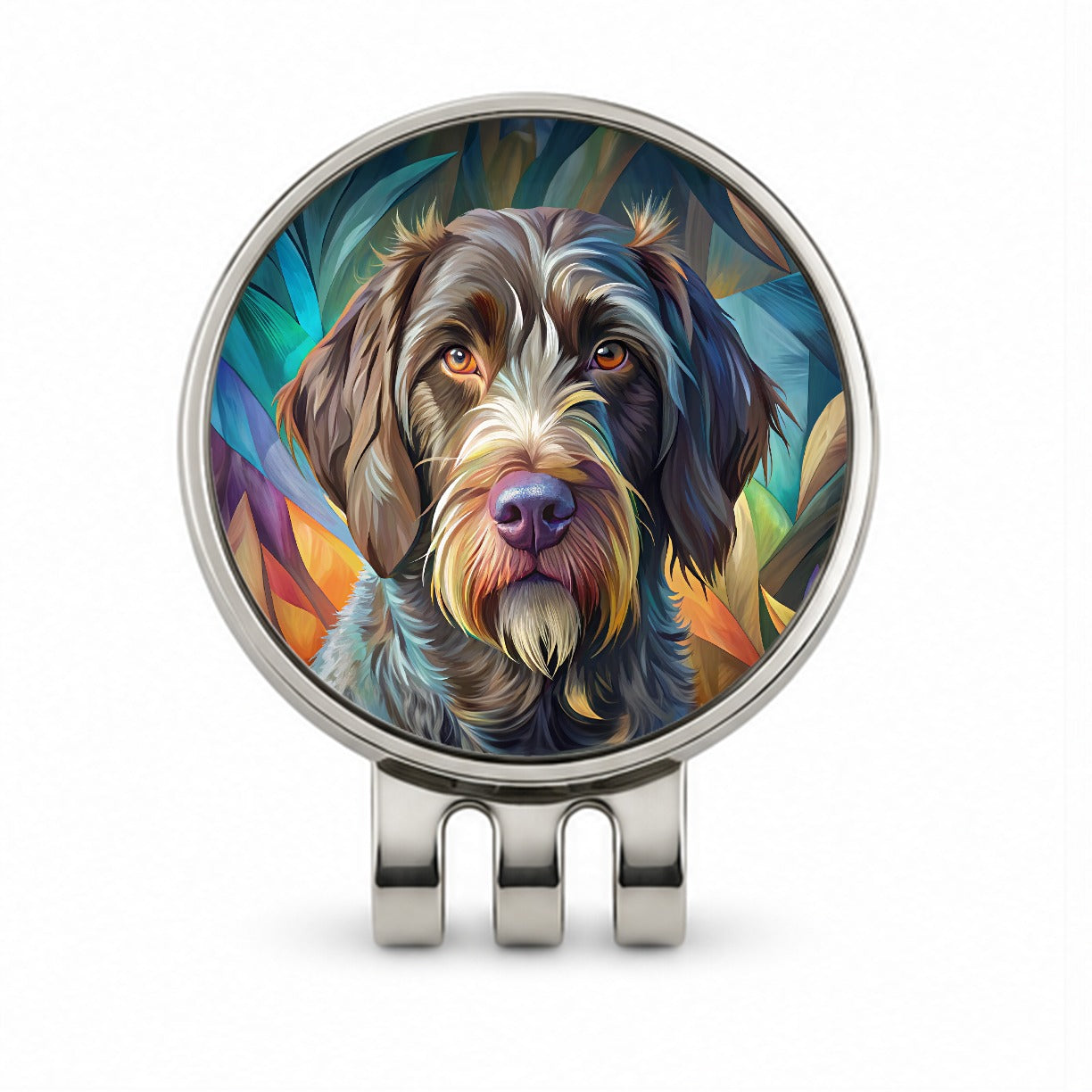 German Wirehaired Pointer Dog Contemporary Art Golf Hat Clip with Ball Marker
