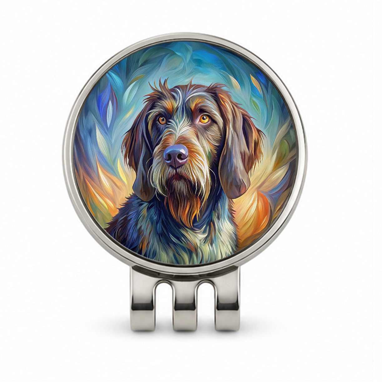 German Wirehaired Pointer Dog Expressionism Art Golf Hat Clip with Ball Marker