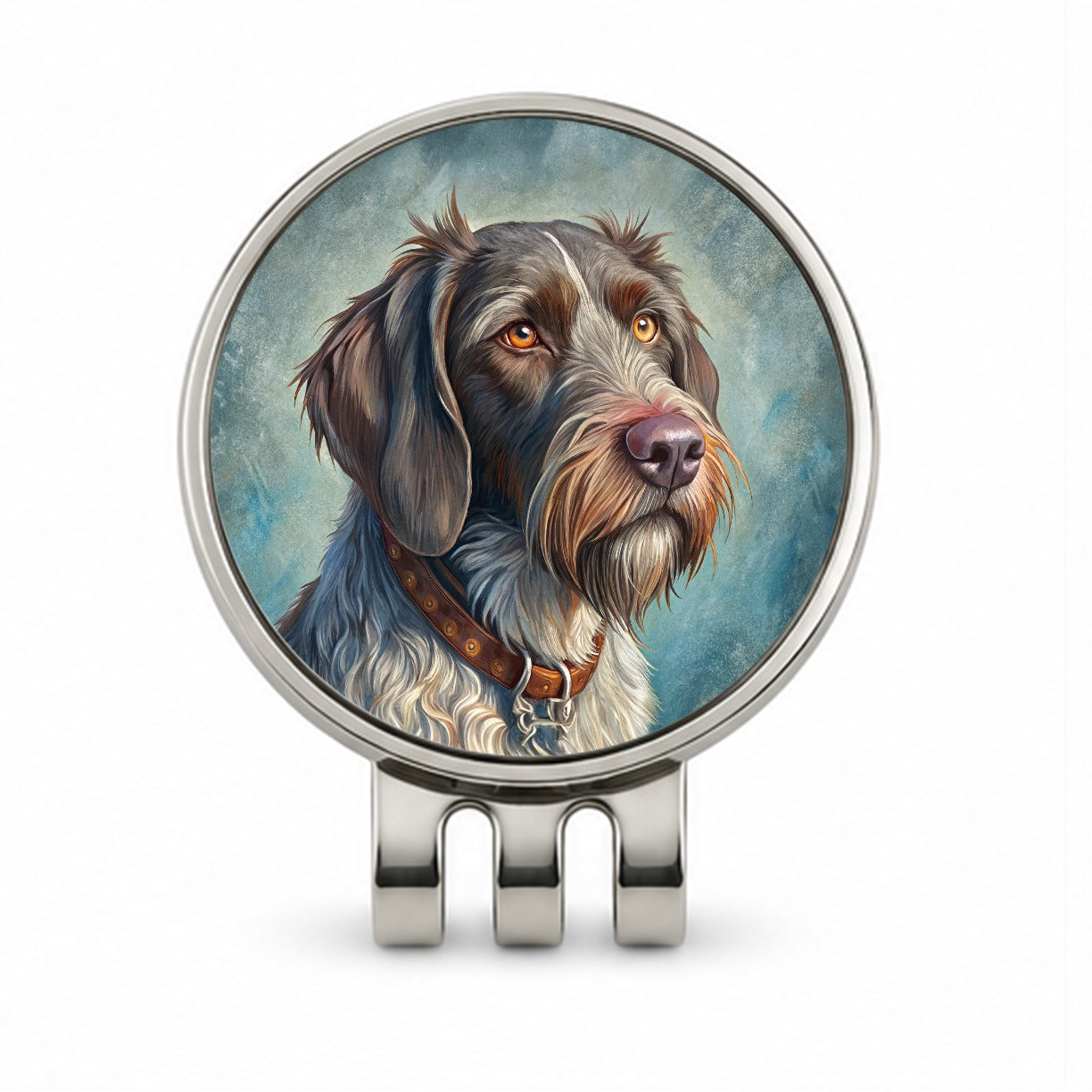 German Wirehaired Pointer Dog Illustration Golf Hat Clip with Ball Marker