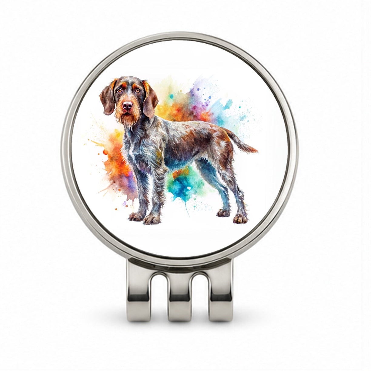 German Wirehaired Pointer Dog Watercolor Style Golf Hat Clip with Ball Marker