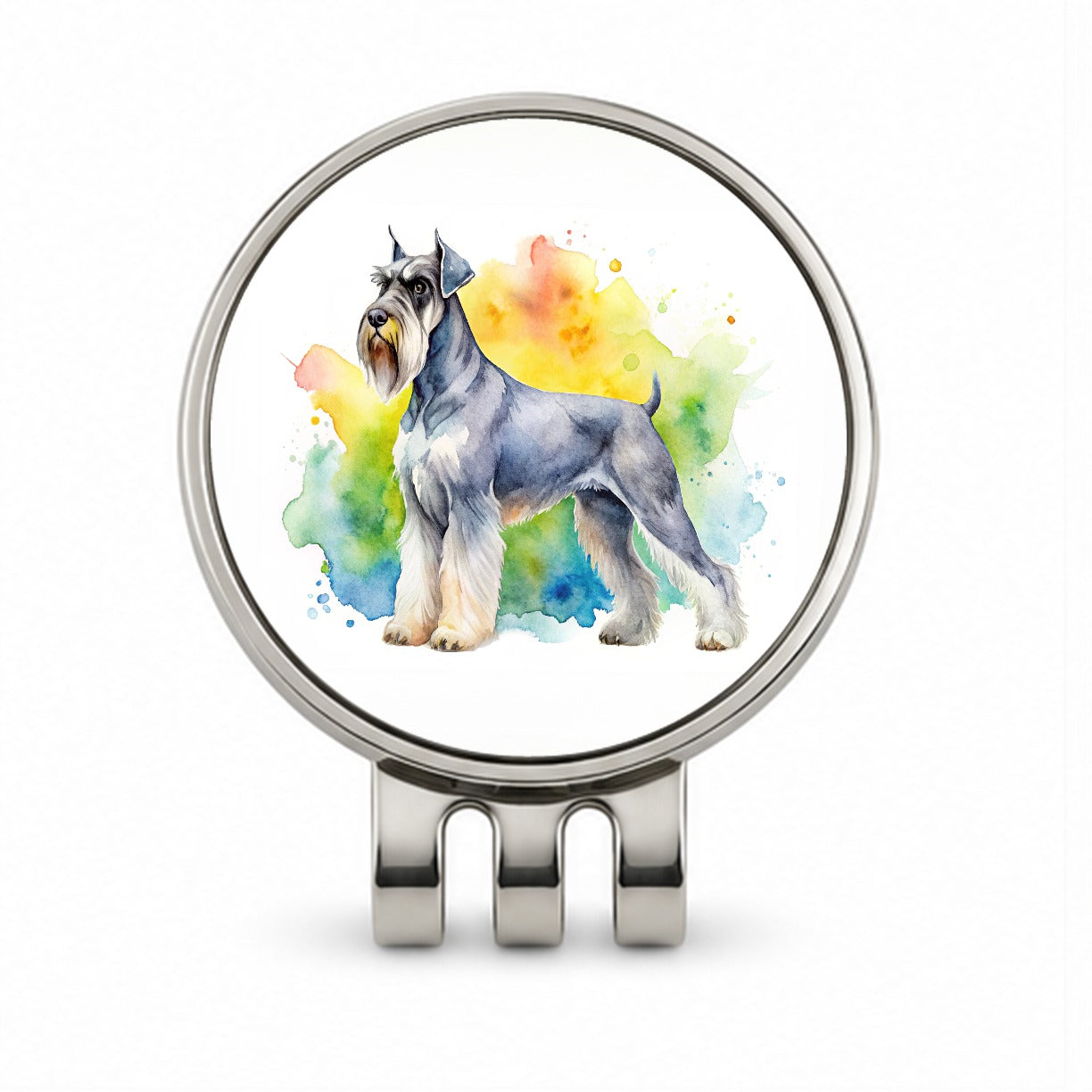 Giant Schnauzer Dog Watercolor Style Golf Hat Clip with Ball Marker