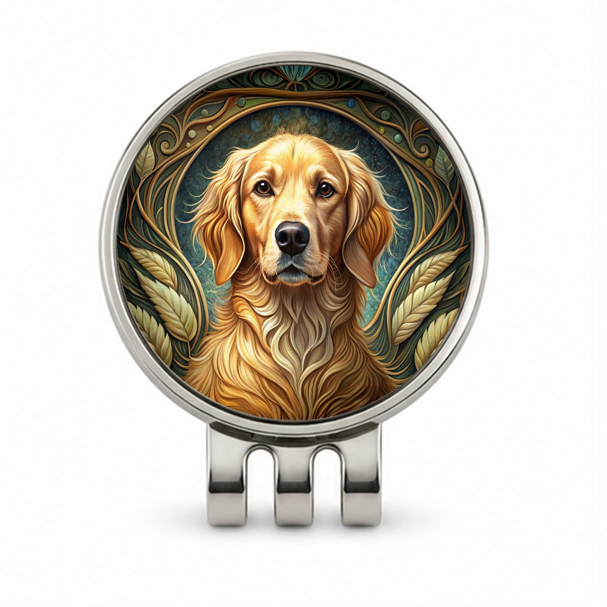 Golden Retriever Dog Art Nouveau Golf Hat Clip with Ball Marker