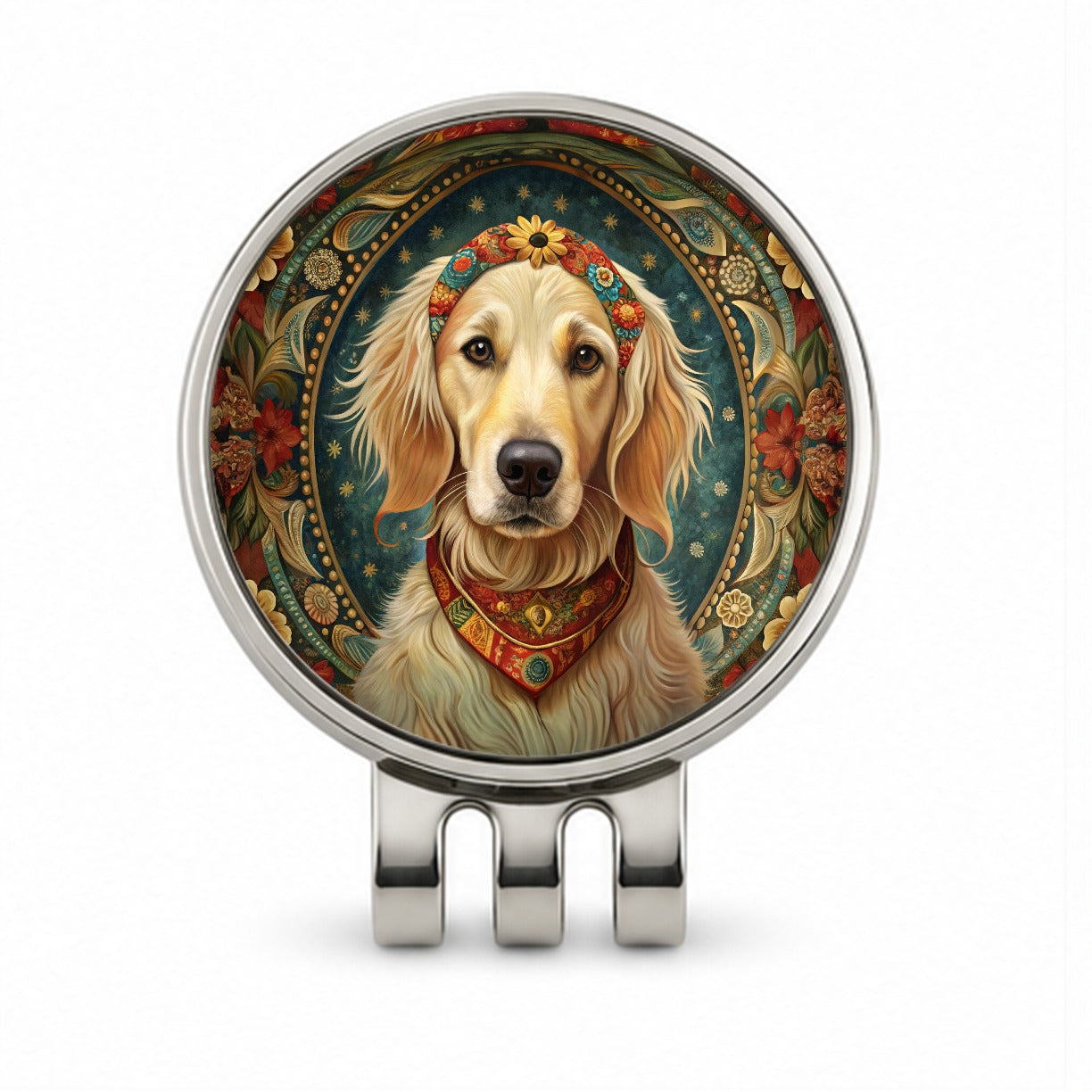 Golden Retriever Dog French Bohemian Art Golf Hat Clip with Ball Marker