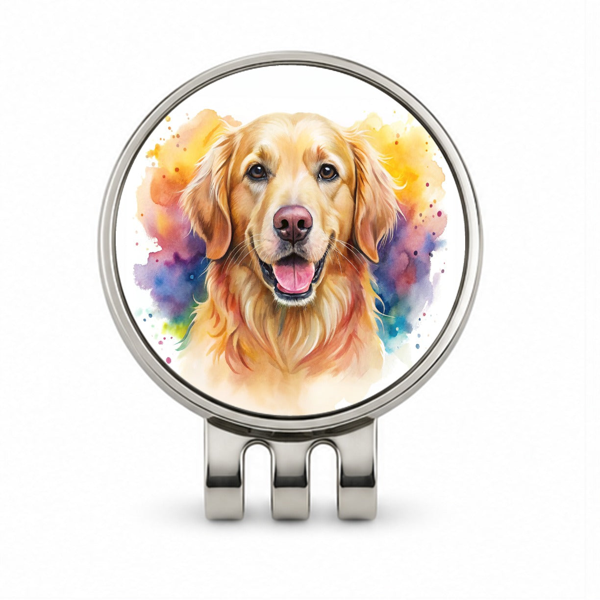 Golden Retriever Dog Watercolor Style Golf Hat Clip with Ball Marker