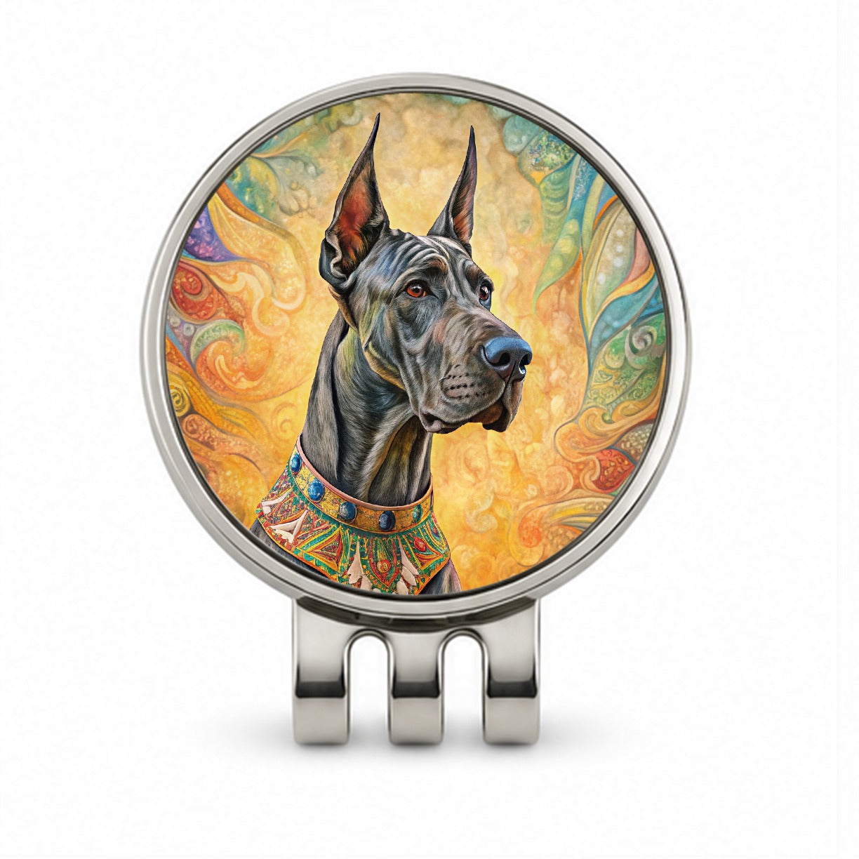Great Dane Dog Bohemian Art Golf Hat Clip with Ball Marker