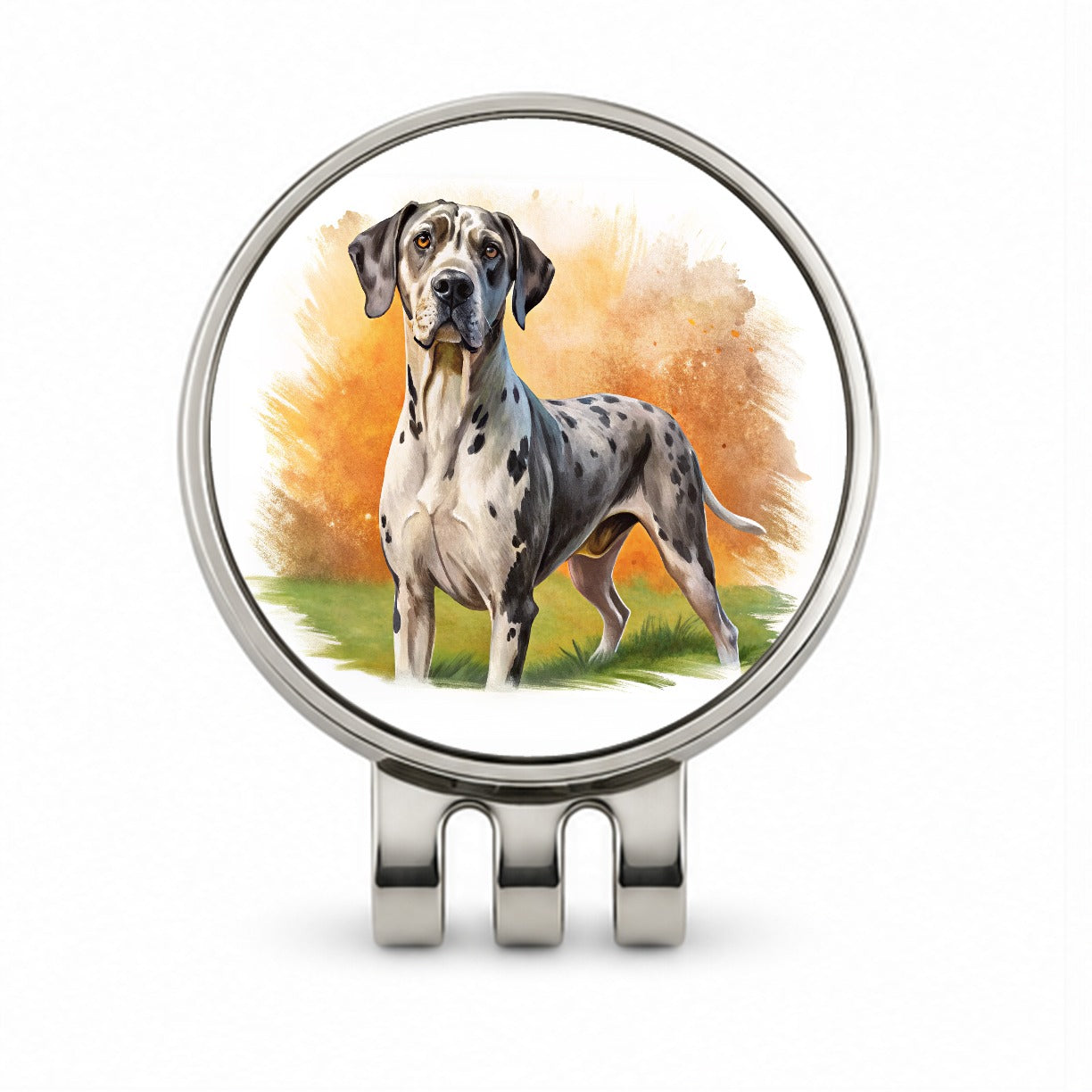 Great Dane Dog Illustration Golf Hat Clip with Ball Marker