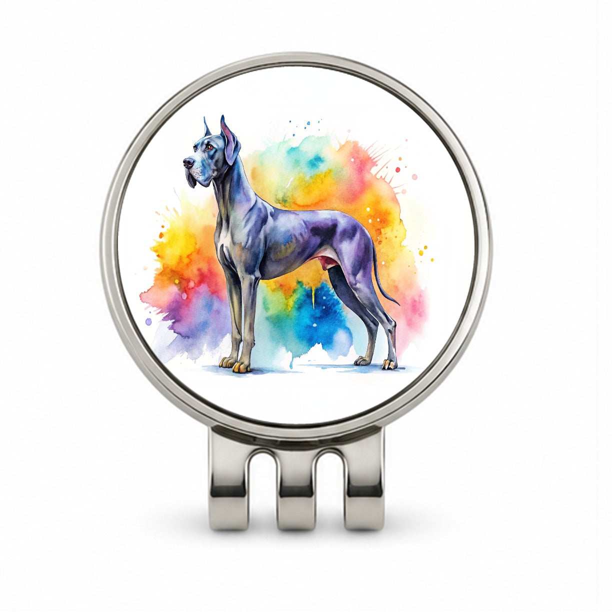 Great Dane Dog Watercolor Style Golf Hat Clip with Ball Marker