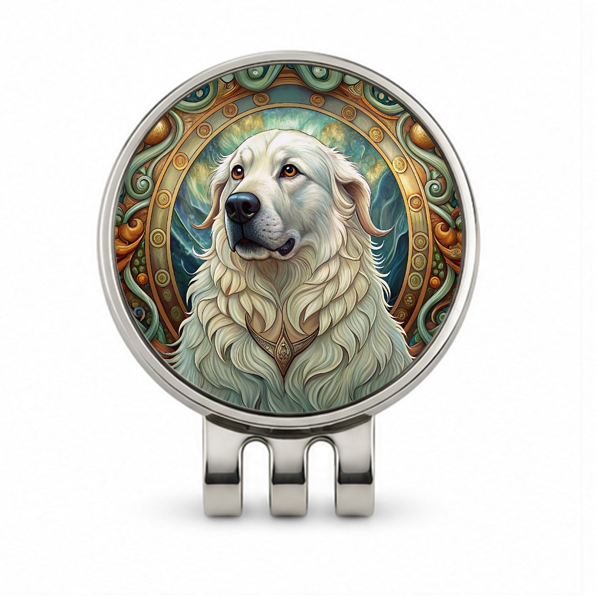 Great Pyrenees Dog Art Nouveau Golf Hat Clip with Ball Marker