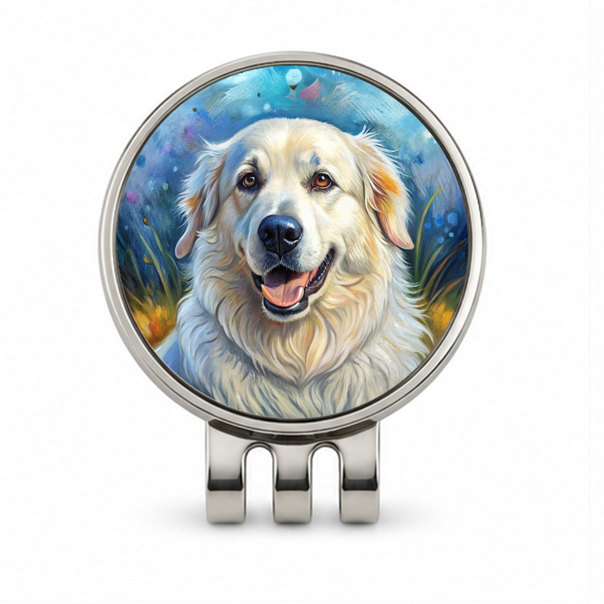 Great Pyrenees Dog Illustration Golf Hat Clip with Ball Marker