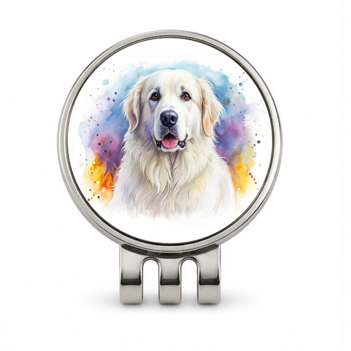 Great Pyrenees Dog Watercolor Style Golf Hat Clip with Ball Marker