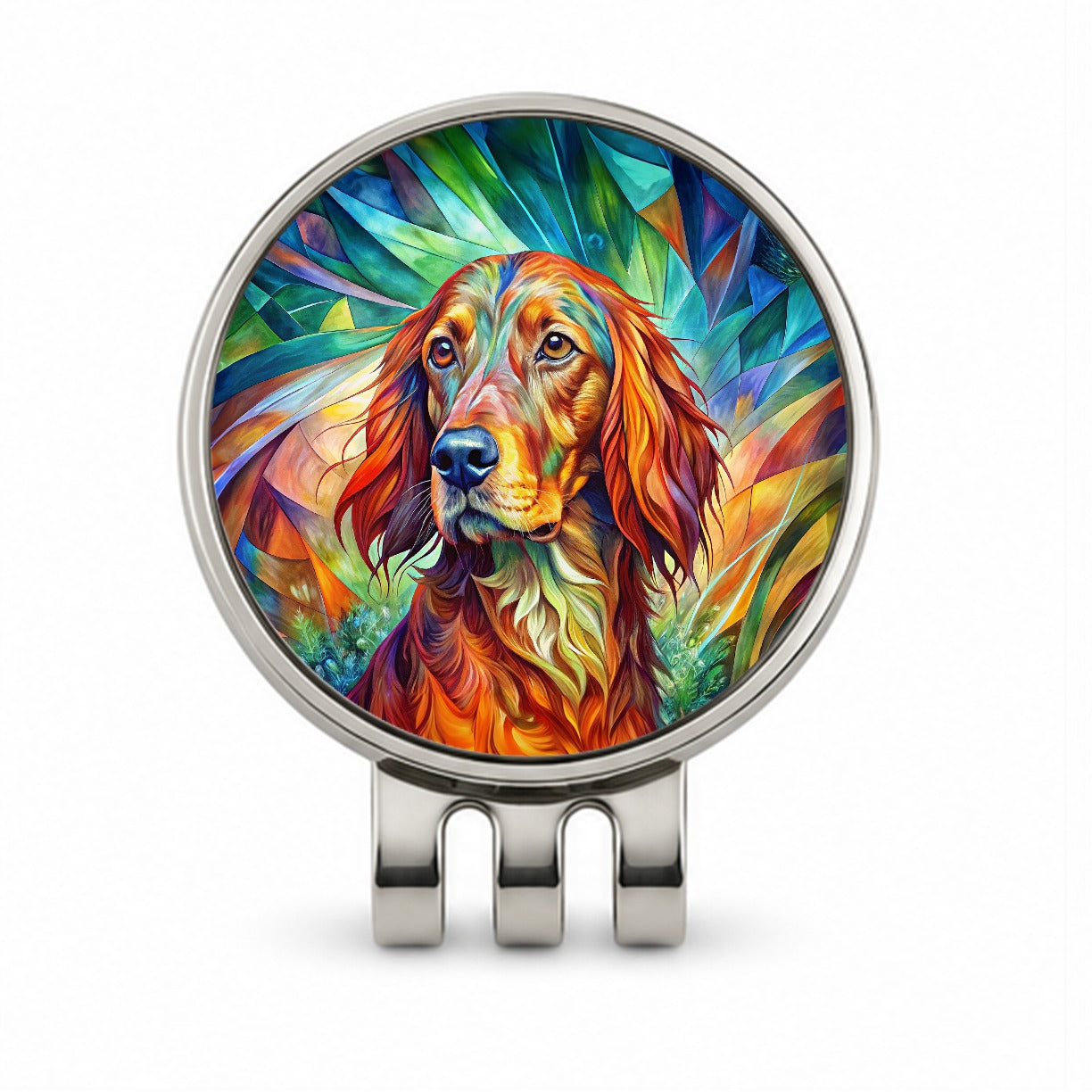 Irish Setter Dog Abstract Art Golf Hat Clip with Ball Marker