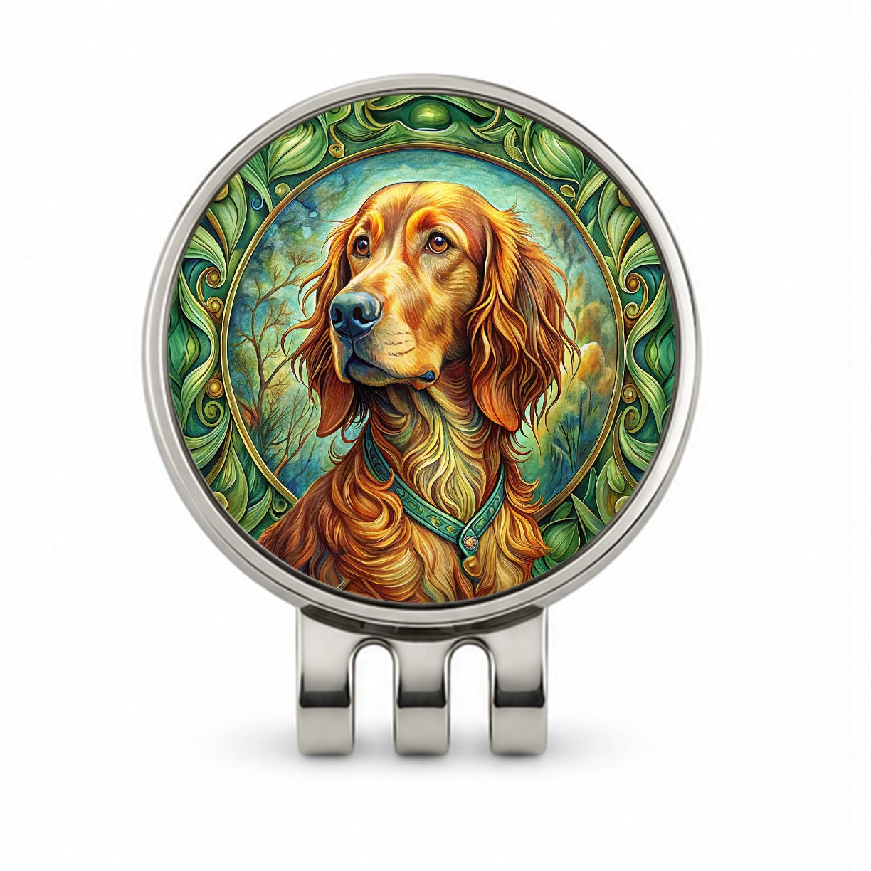 Irish Setter Dog Art Nouveau Golf Hat Clip with Ball Marker