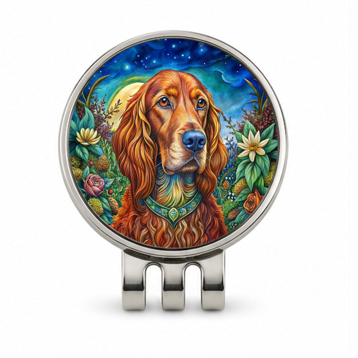 Irish Setter Dog Bohemian Art Golf Hat Clip with Ball Marker