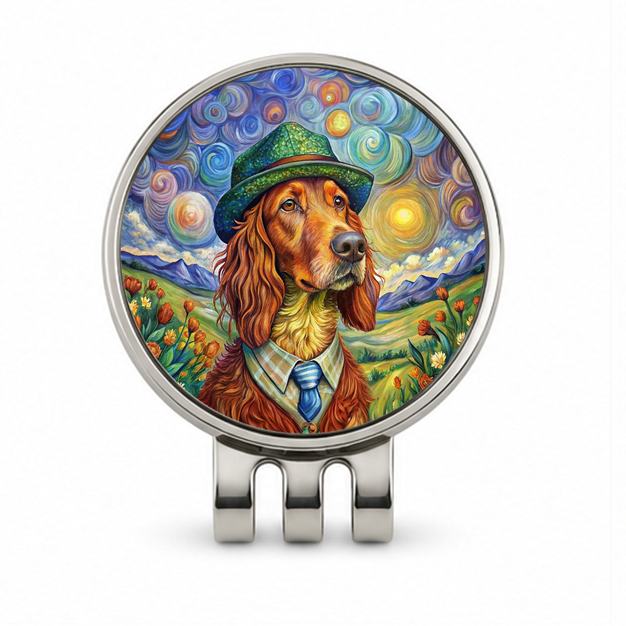 Irish Setter Dog French Bohemian Art Golf Hat Clip with Ball Marker