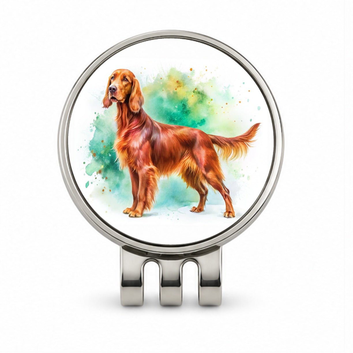 Irish Setter Dog Watercolor Style Golf Hat Clip with Ball Marker