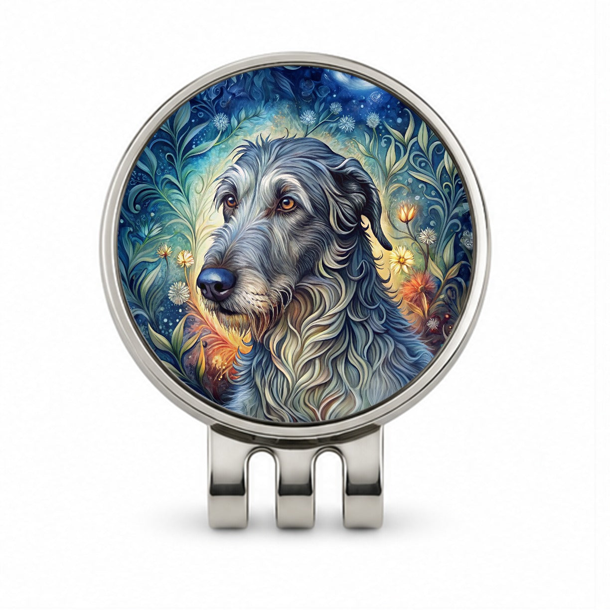 Irish Wolfhound Dog French Bohemian Art Golf Hat Clip with Ball Marker