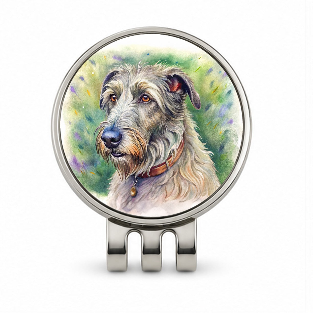 Irish Wolfhound Dog Illustration Golf Hat Clip with Ball Marker