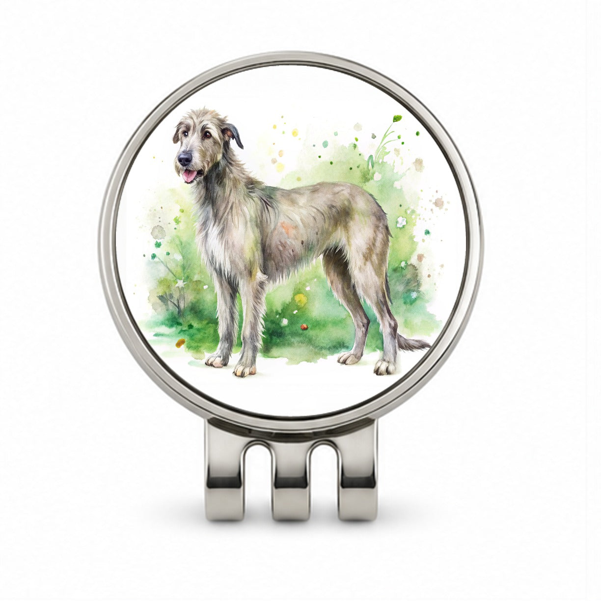 Irish Wolfhound Dog Watercolor Style Golf Hat Clip with Ball Marker