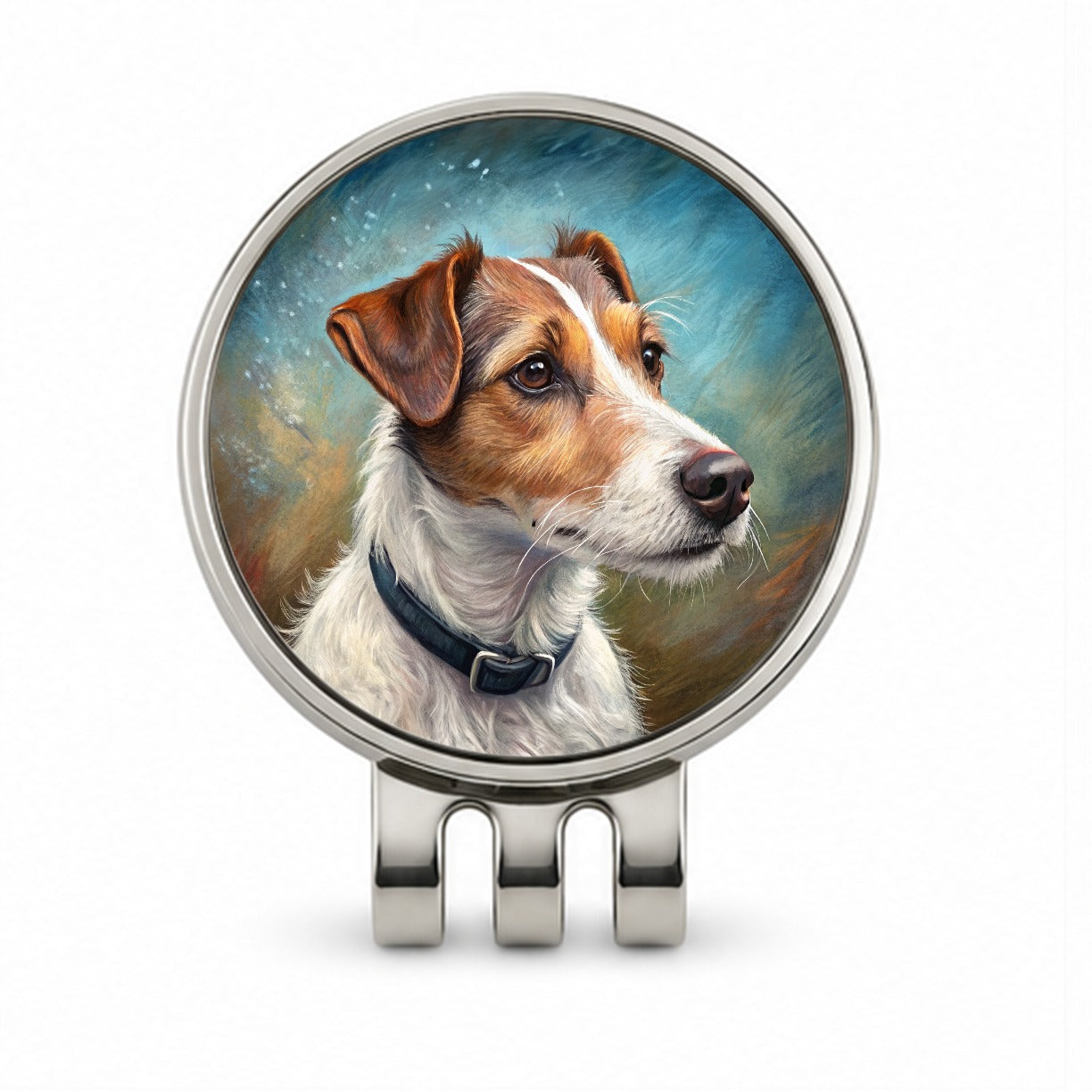 Jack Russell Terrier Dog Illustration Golf Hat Clip with Ball Marker