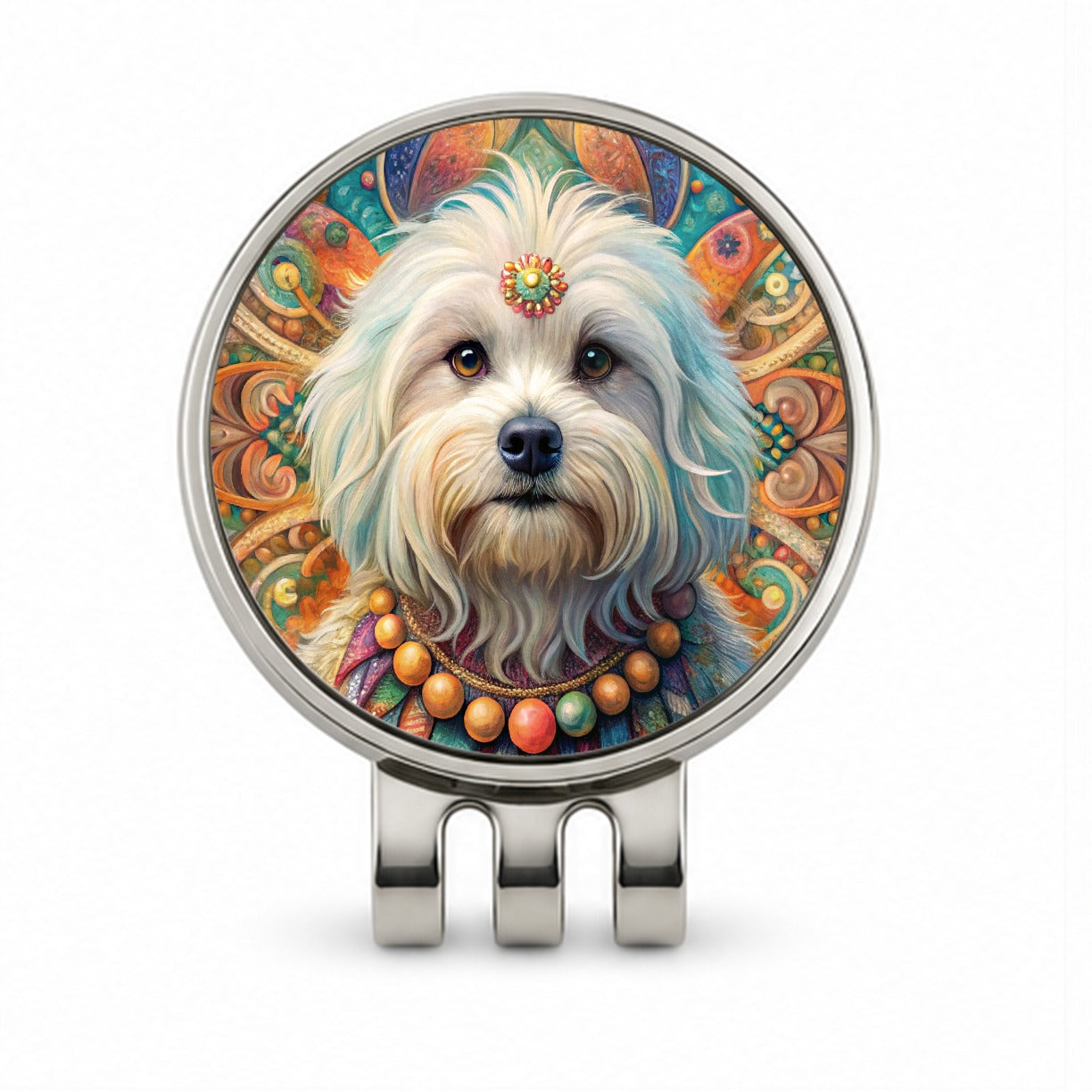 Maltese Dog Bohemian Art Golf Hat Clip with Ball Marker