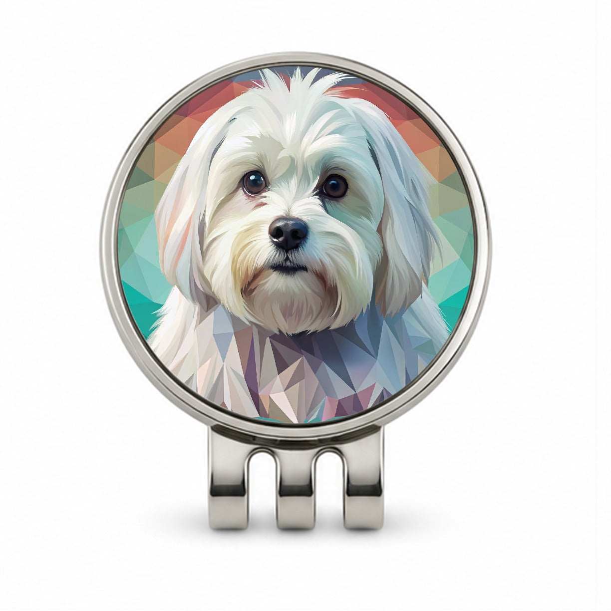Maltese Dog Contemporary Art Golf Hat Clip with Ball Marker