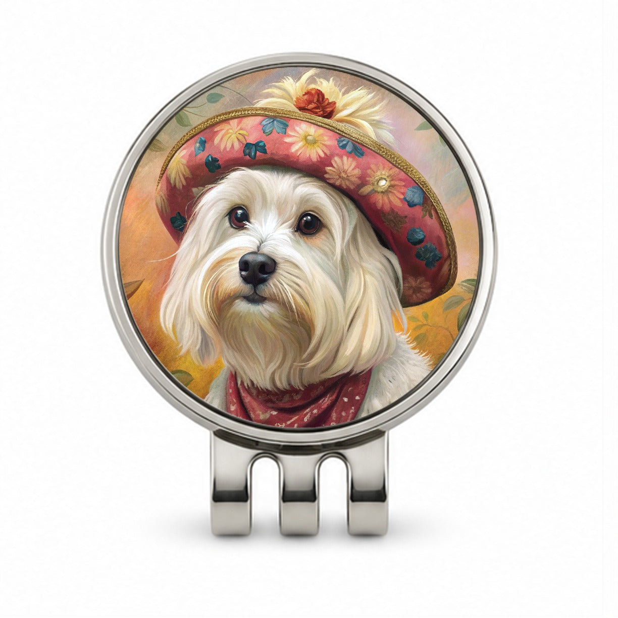 Maltese Dog French Bohemian Art Golf Hat Clip with Ball Marker