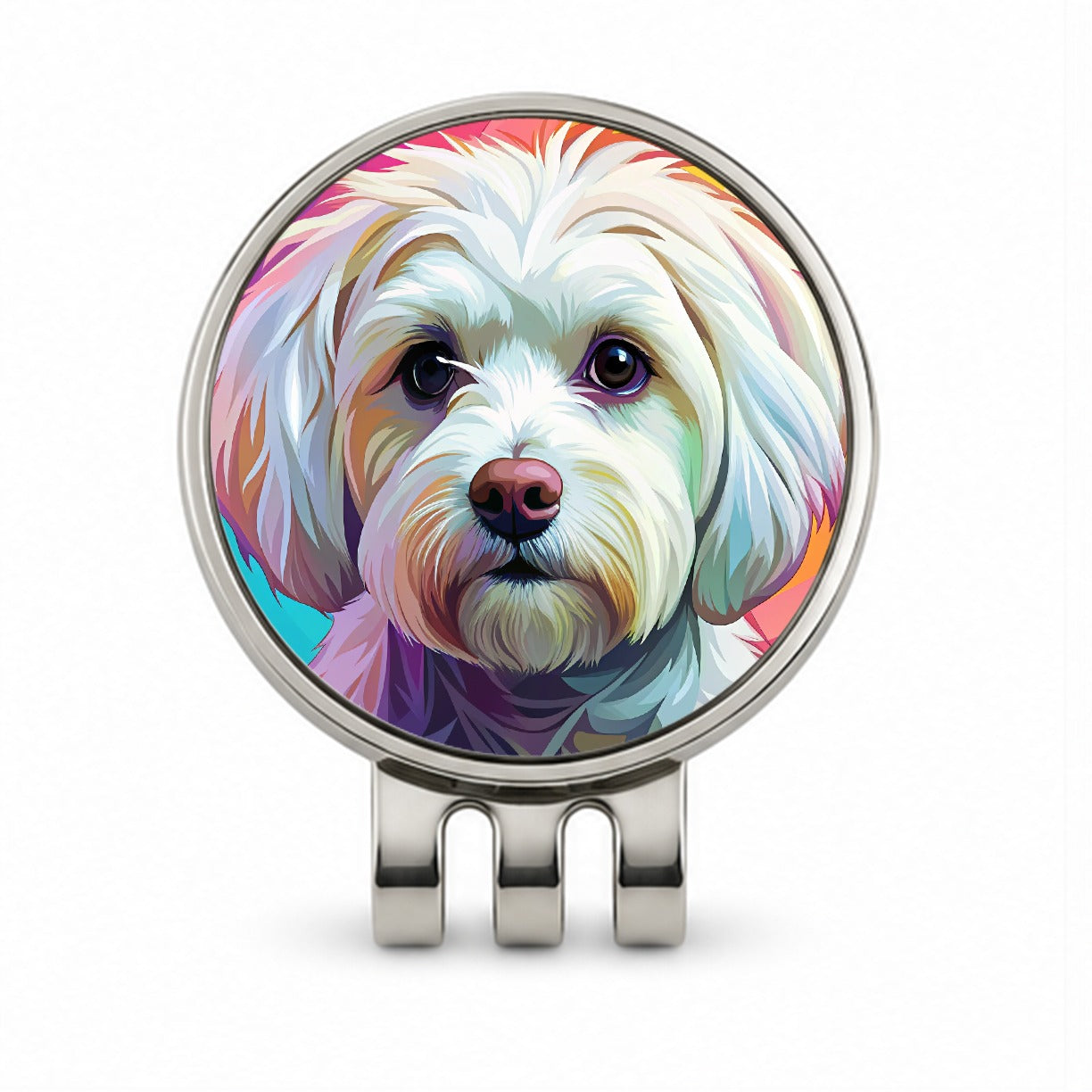 Maltese Dog Pop Art Golf Hat Clip with Ball Marker