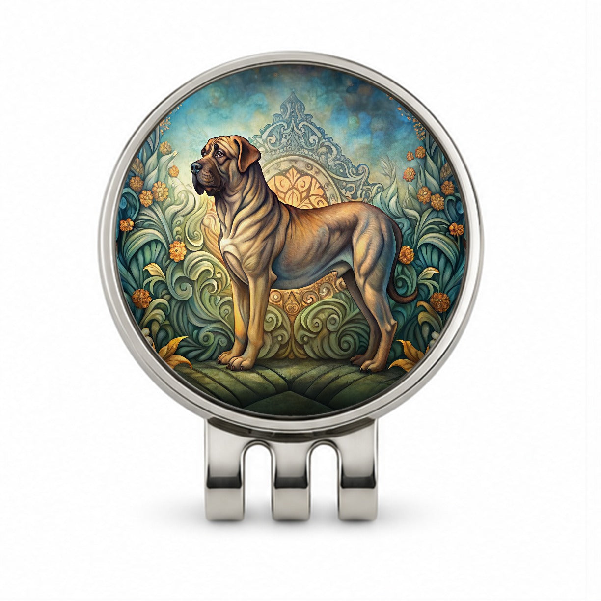 Mastiff Dog Art Nouveau Golf Hat Clip with Ball Marker