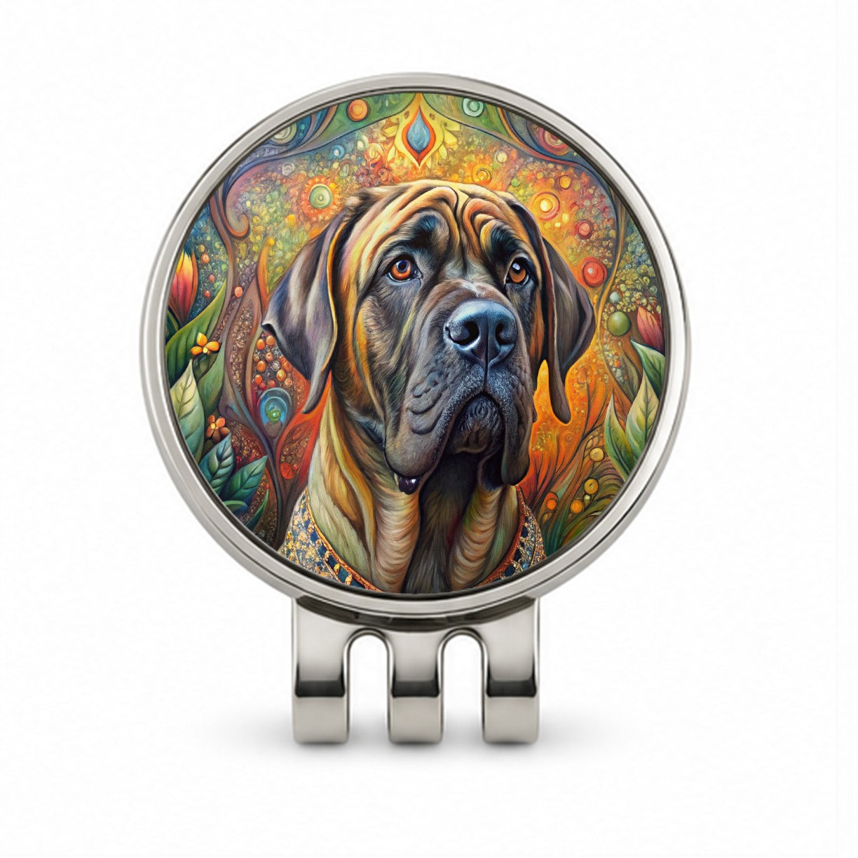 Mastiff Dog Bohemian Art Golf Hat Clip with Ball Marker