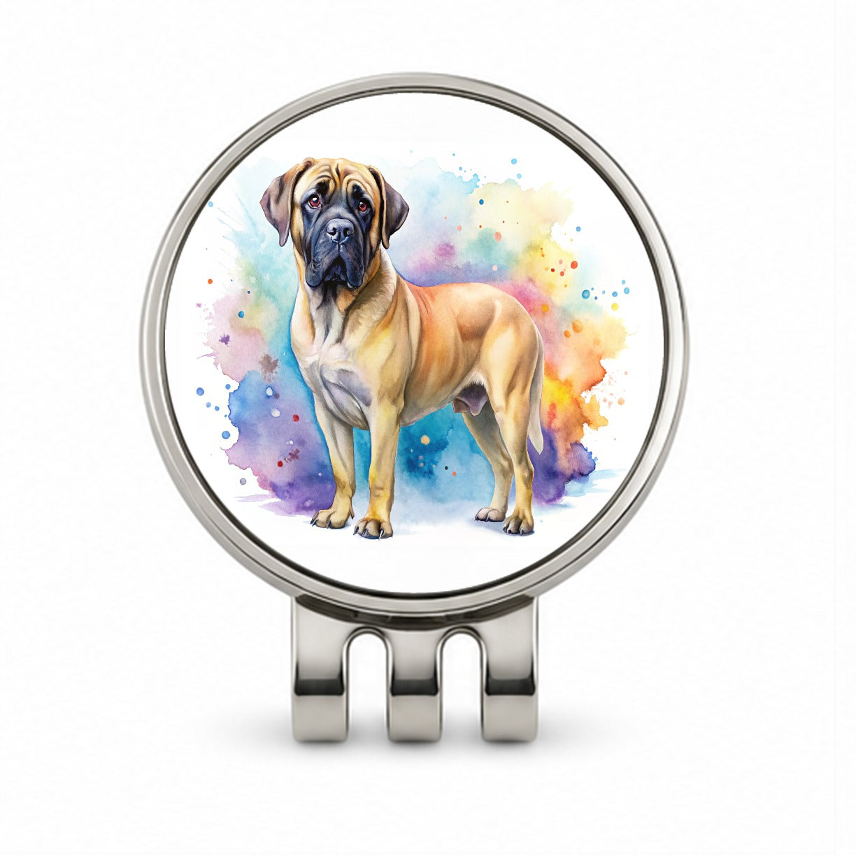 Mastiff Dog Watercolor Style Golf Hat Clip with Ball Marker