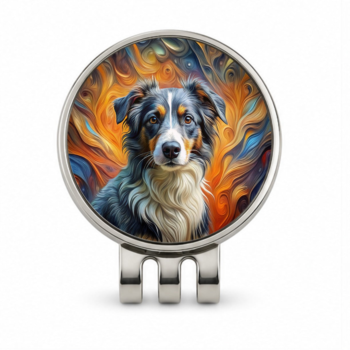 Miniature American Shepherd Dog Abstract Art Golf Hat Clip with Ball Marker