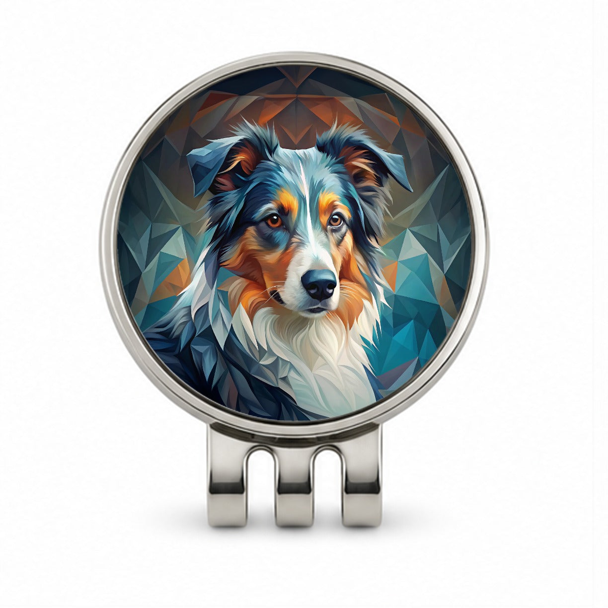 Miniature American Shepherd Dog Abstract Stylized Art Golf Hat Clip with Ball Marker