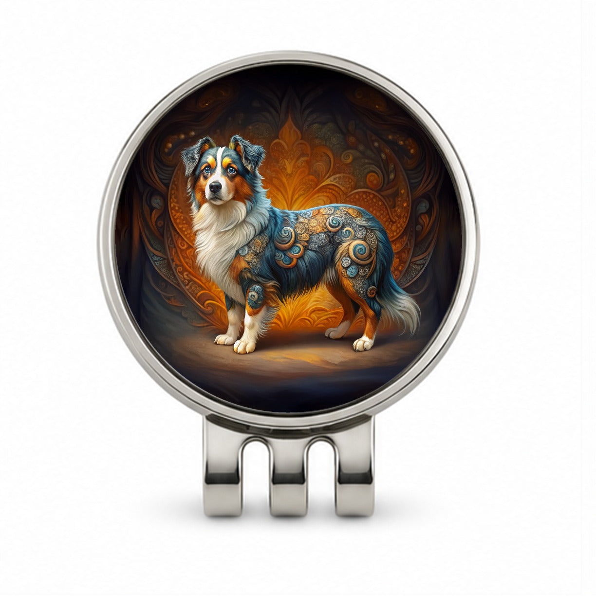 Miniature American Shepherd Dog Art Nouveau Golf Hat Clip with Ball Marker