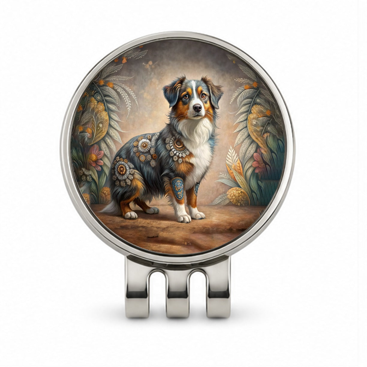 Miniature American Shepherd Dog Bohemian Art Golf Hat Clip with Ball Marker