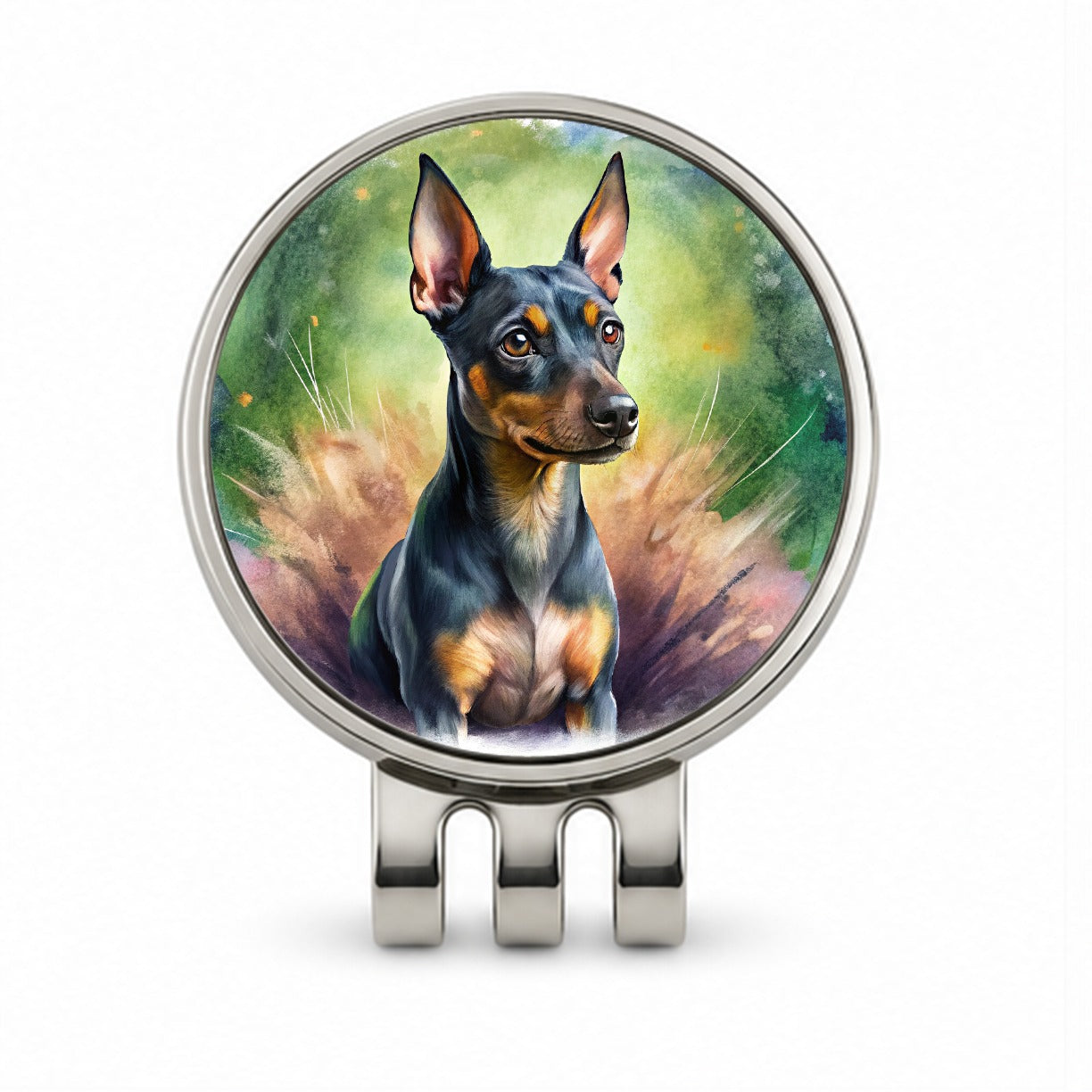 Miniature Pinscher Dog Illustration Golf Hat Clip with Ball Marker