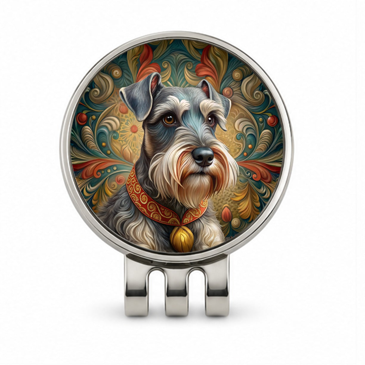Miniature Schnauzer Dog Art Nouveau Golf Hat Clip with Ball Marker