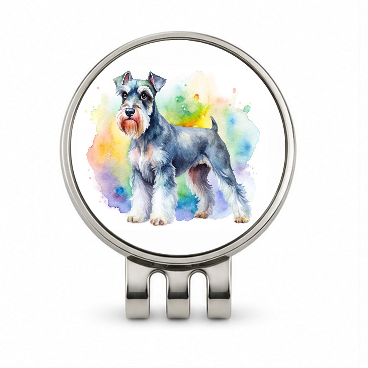 Miniature Schnauzer Dog Watercolor Style Golf Hat Clip with Ball Marker