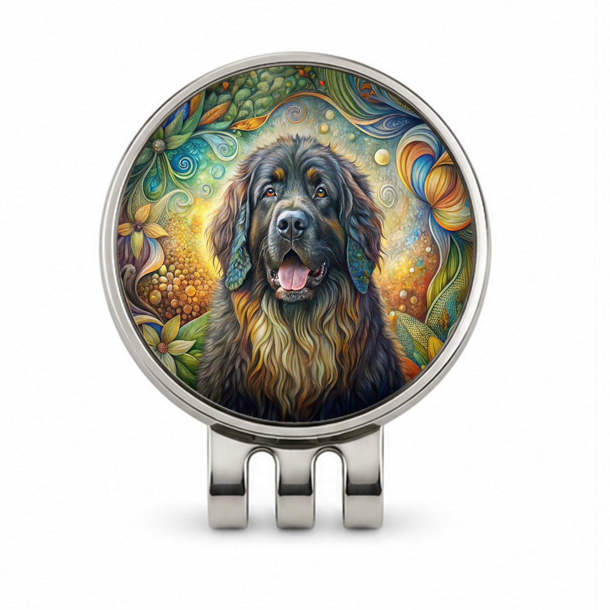 Newfoundland Dog Bohemian Art Golf Hat Clip with Ball Marker