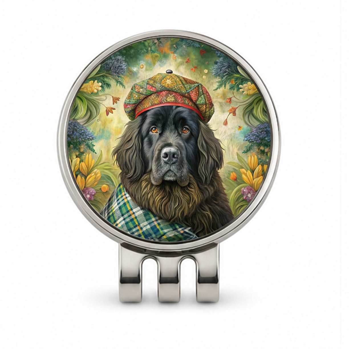 Newfoundland Dog French Bohemian Art Golf Hat Clip with Ball Marker
