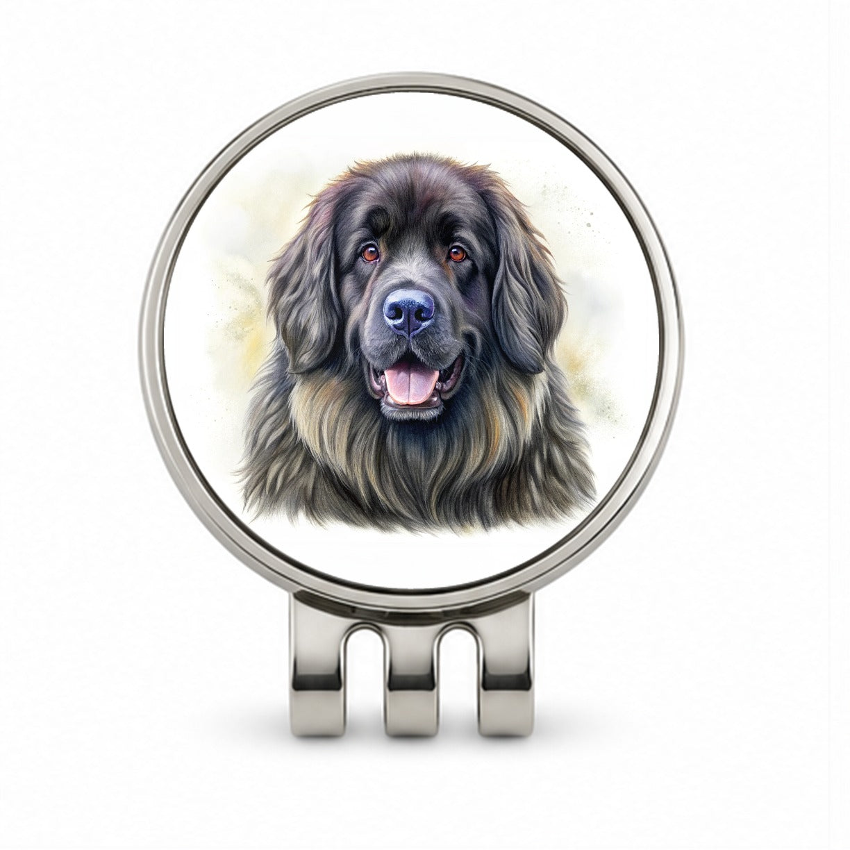 Newfoundland Dog Illustration Golf Hat Clip with Ball Marker