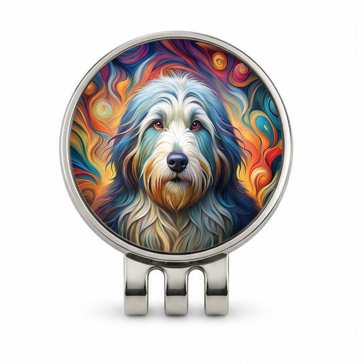 Old English Sheepdog Dog Abstract Art Golf Hat Clip with Ball Marker