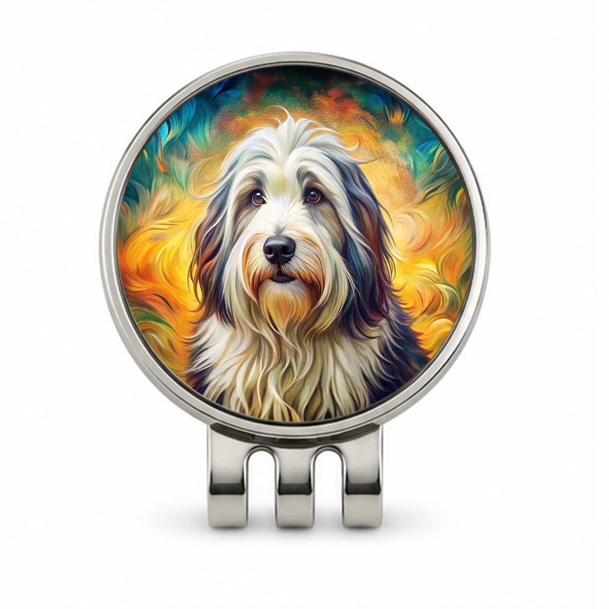 Old English Sheepdog Dog Bohemian Art Golf Hat Clip with Ball Marker