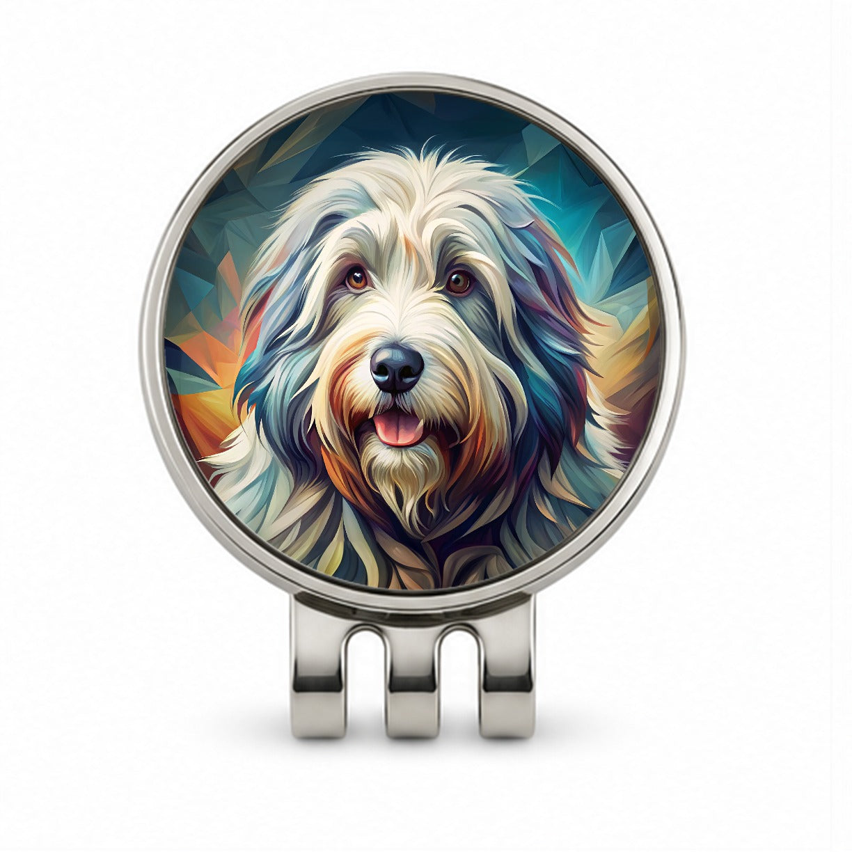 Old English Sheepdog Dog Contemporary Art Golf Hat Clip with Ball Marker