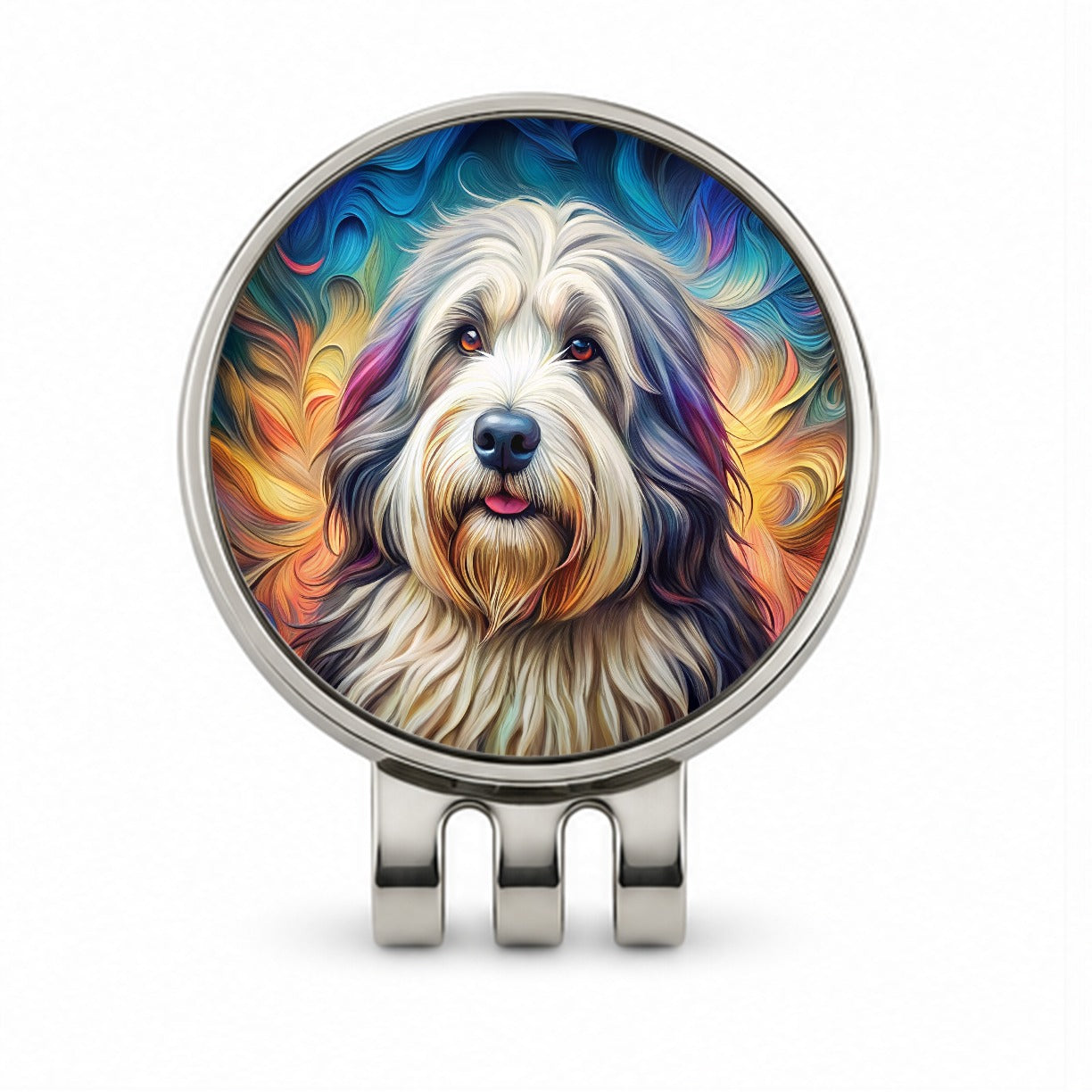 Old English Sheepdog Dog French Bohemian Art Golf Hat Clip with Ball Marker