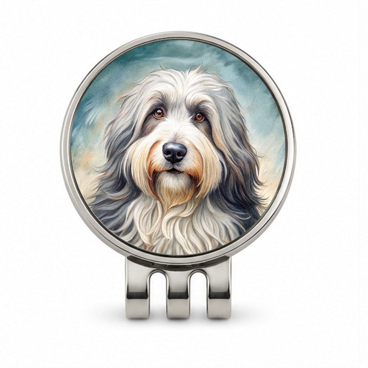 Old English Sheepdog Dog Illustration Golf Hat Clip with Ball Marker