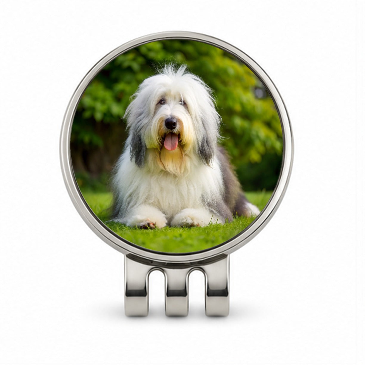 Old English Sheepdog Dog Photo Golf Hat Clip with Ball Marker
